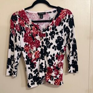 White House Black Market Floral Cardigan XS Rhinestone Lightweight